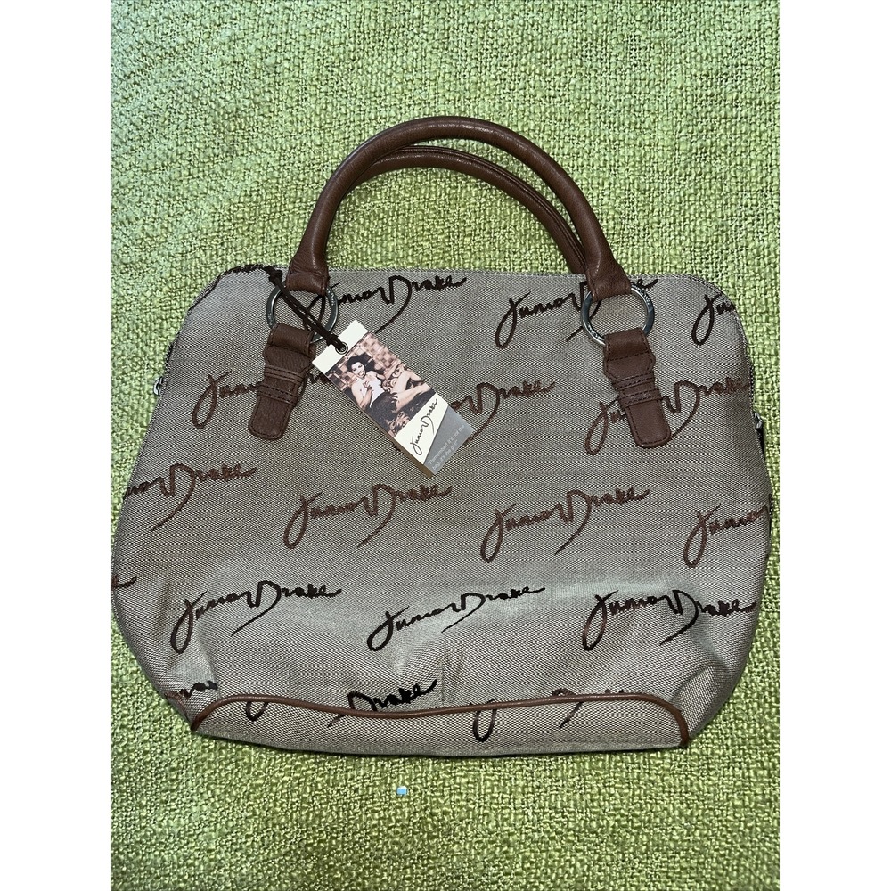 Juniorโ Drake Logo Canvas Satchel Bag Brown Leather Trim Pin-Up Lining NWT